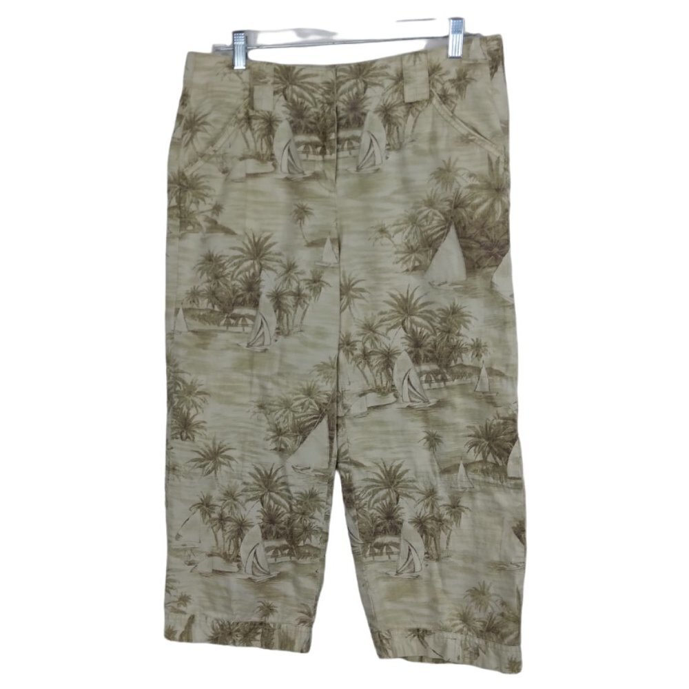Liz Claiborne | Audra Green Cotton Tropical Capri Crop Pant | Size 10